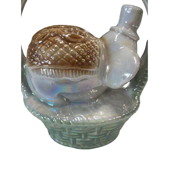 Handcrafted Lusterware Porcelain Elephant In A Basket made in Brazil #1906 - Picture 8 of 8